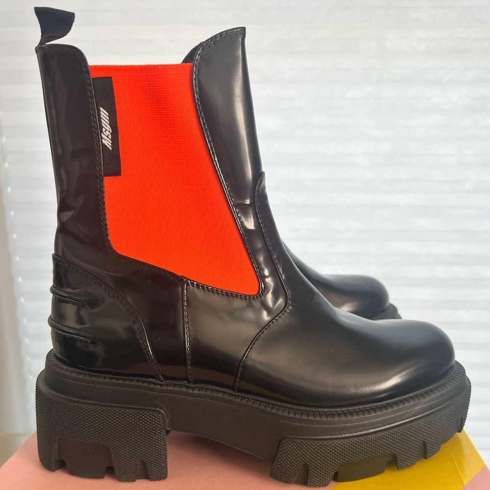 MSGM Stivale DONNA BLACK Chunky Lug Boot Highlight ORANGE EU 40 Brand NEW